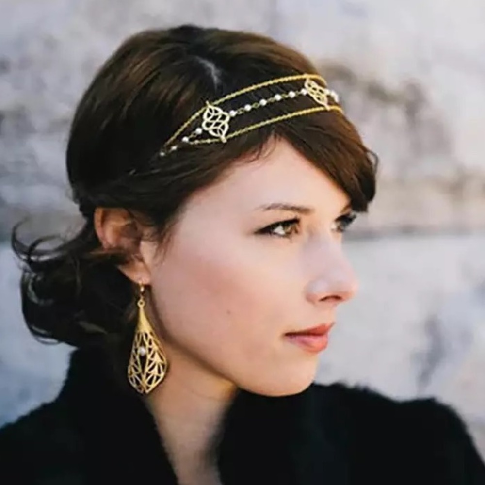 🍀4/$20 New Bohemian Gold Chain & Pearl Headpiece